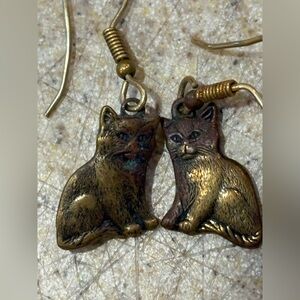 Vintage Bronze Kitty Cat Earrings